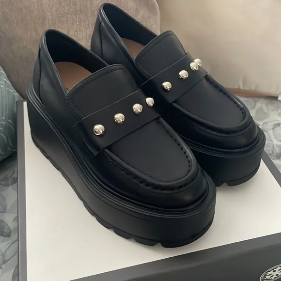 NWT J/SLIDES VICKY Black Leather Platform - Picture 10 of 16